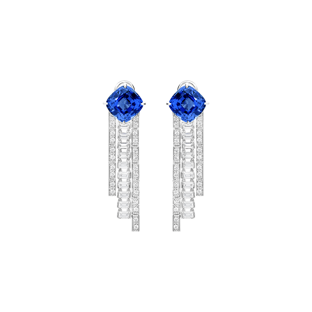 Boucles D'oreilles Argent 925 - Pampille Saphir Et Diamant - Forme Poire - Occasion Bon état