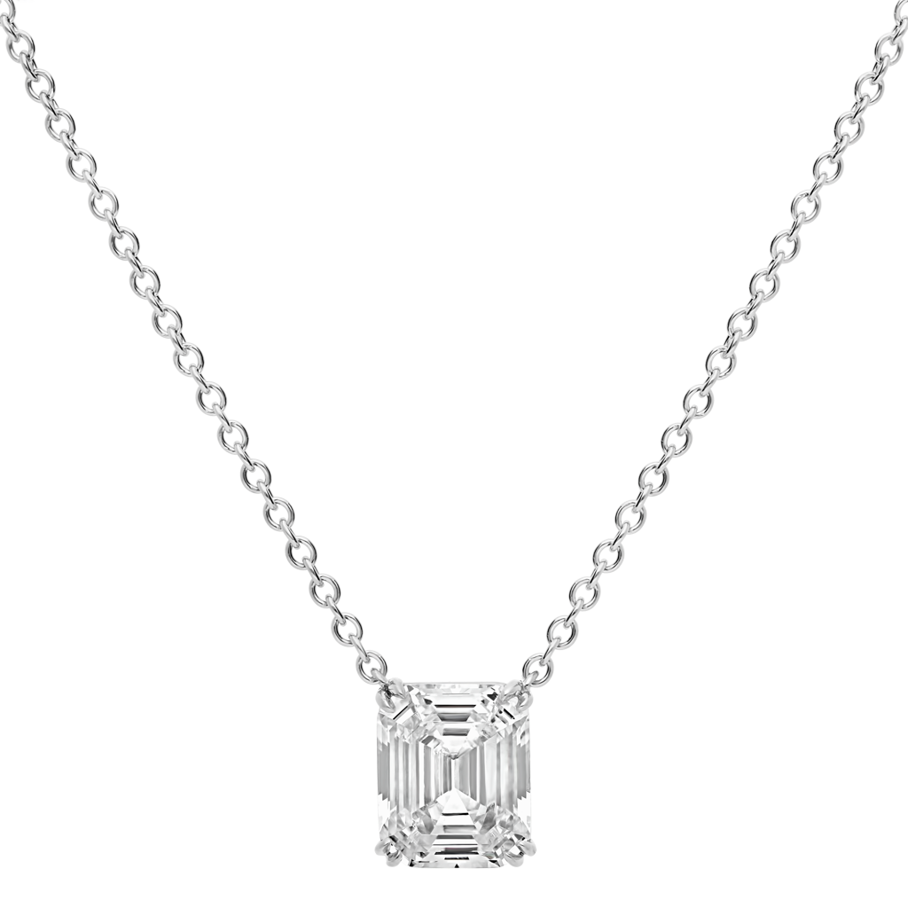  Pendant Emerald cut  - Rhodium silver