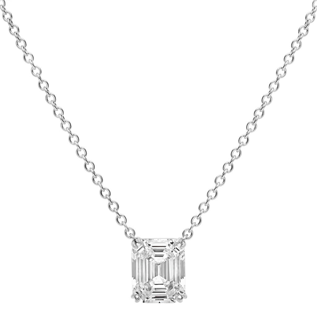 Pendant Emerald cut - Rhodium silver