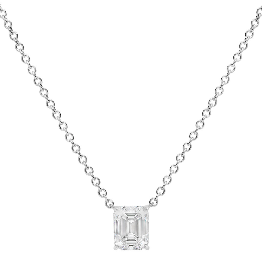  Pendant Emerald cut  - Rhodium silver