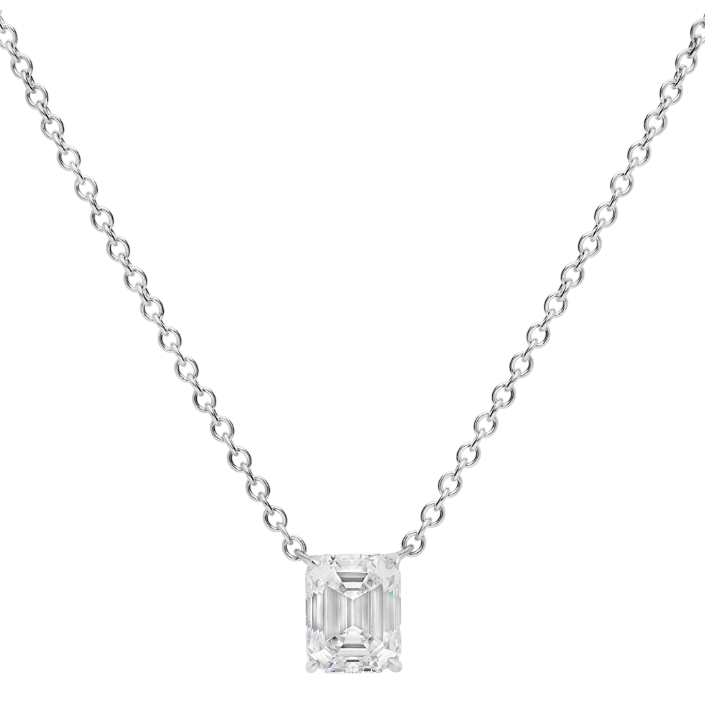 Pendant Emerald cut - Rhodium silver