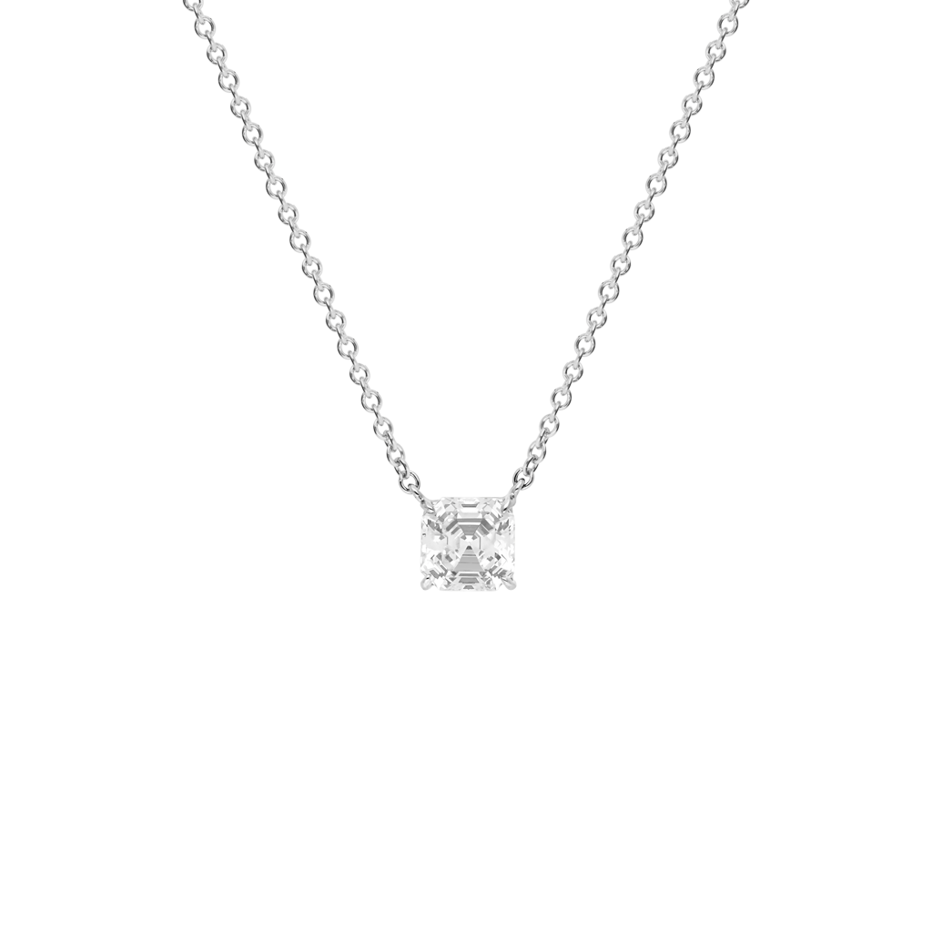 Pendant Asscher-cut  - Rhodium silver