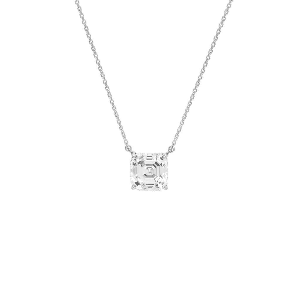 Pendant Asscher-cut  - Rhodium silver