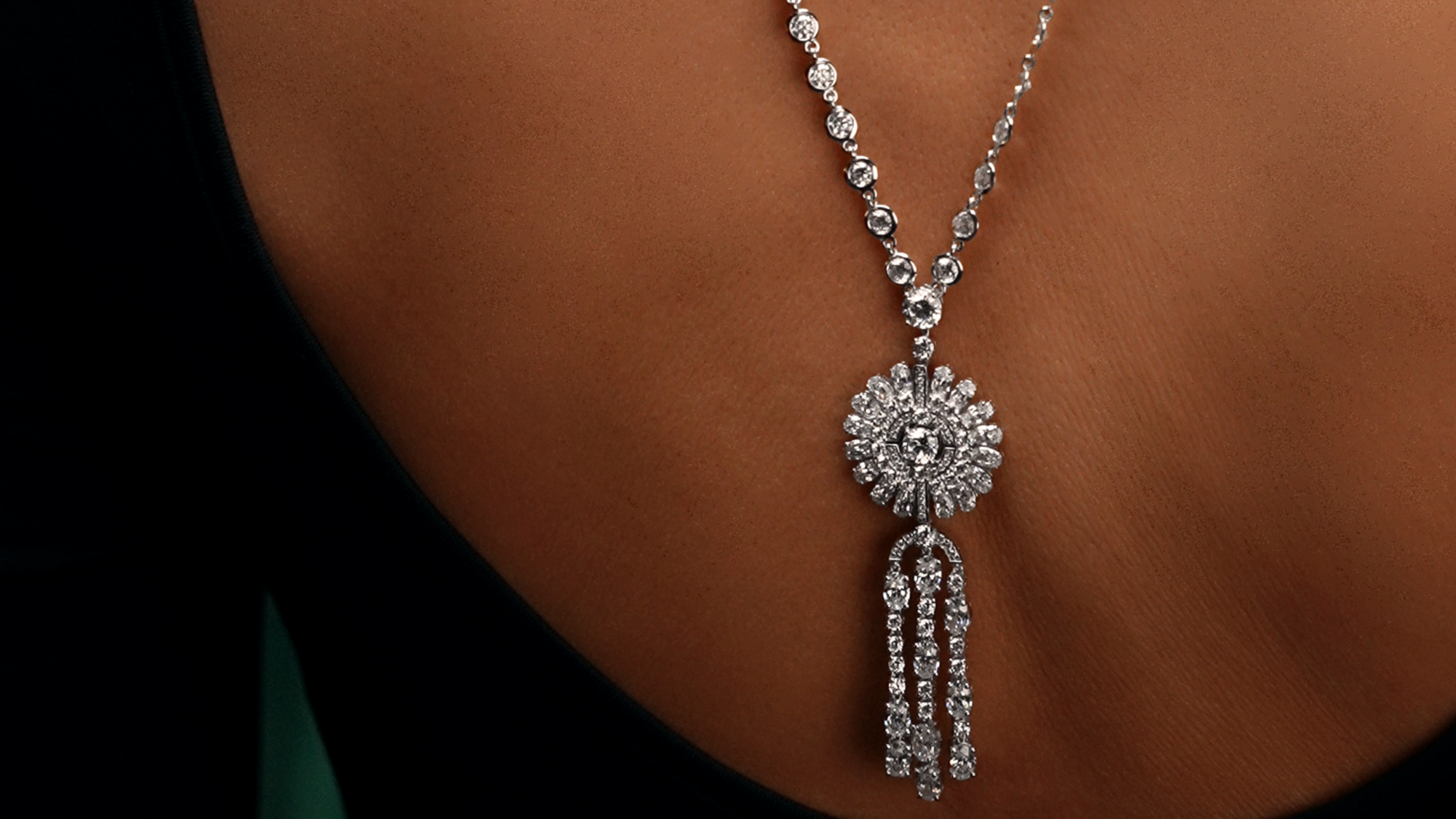 Collier long argent sautoir