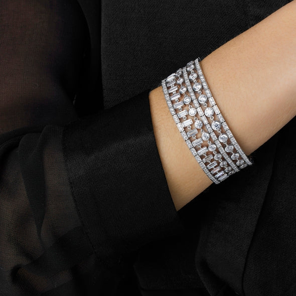 Bracelet jonc en argent sterling plaqué rhodium et diamant en